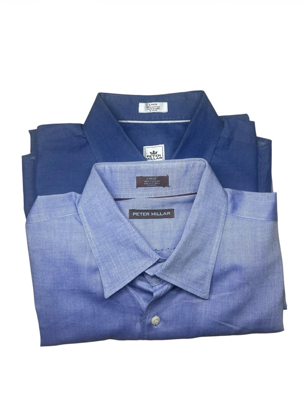 Lot of 2 men’s Peter Millar button down Short & Long Sleeve shirts in size Large